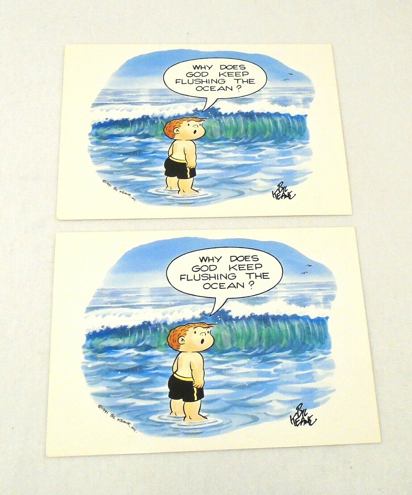 2 Vintage Family circle Bill Keane KOA Langlois OR Postcards God Flushing Ocean