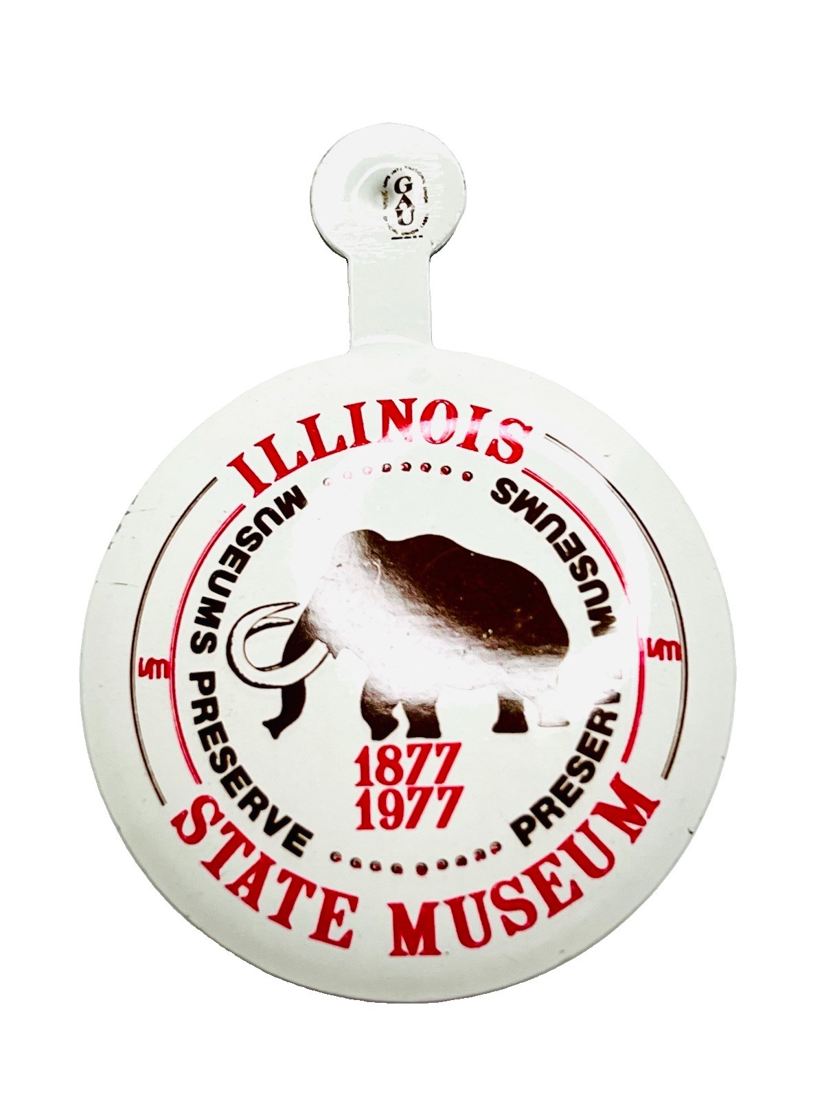 Vintage 1977 Illinois State Museum Centennial Mammoth Pinback Button 1877-1977 Vintage 1977 Illinois State Museum Centennial Mammoth Pinback Button 1877-1977