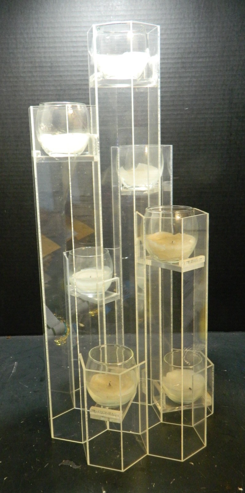 Vintage MCM Van Horn Hayward Lucite (7) Hexagon Candleholder 20.5\