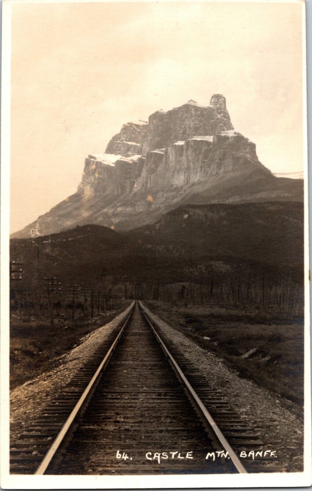 VTG Long RPPC Castle Mtn Banff Railroad Train Tracks Canadian Pacific Railway