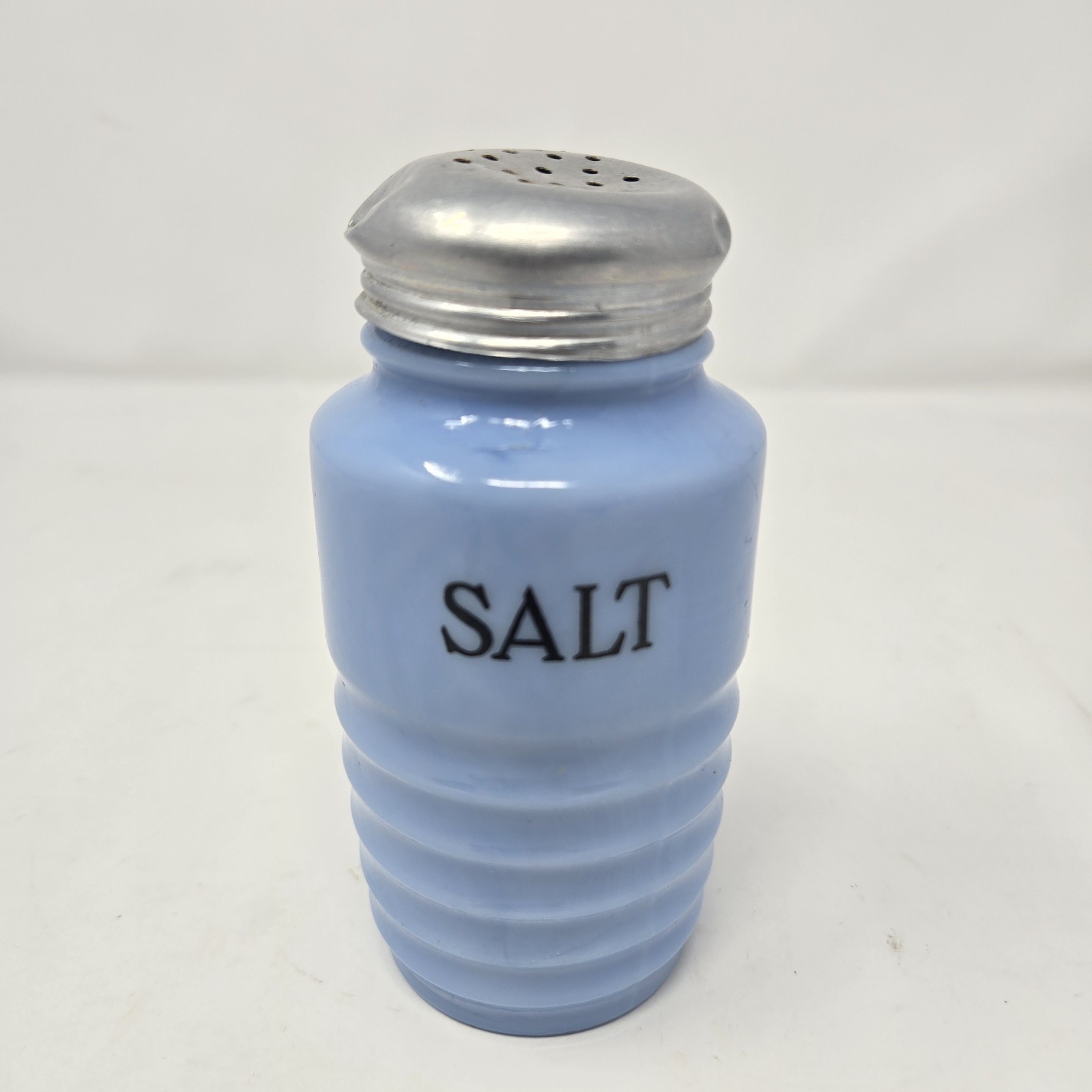 Vintage Jeanette Glass Delphite Blue Beehive Ribbed Salt Shaker 1930s