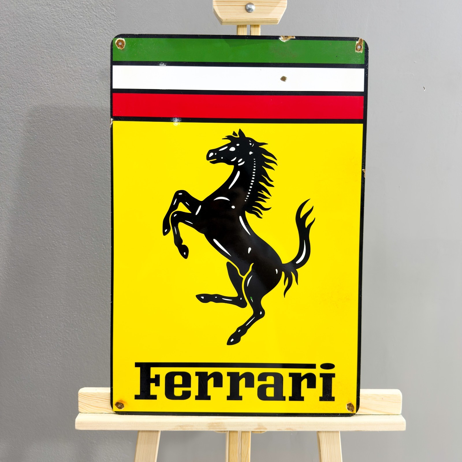 Vintage Rusted Ferrari Prancing Horse Heavy Metal Sign – 40×60 cm (15.7