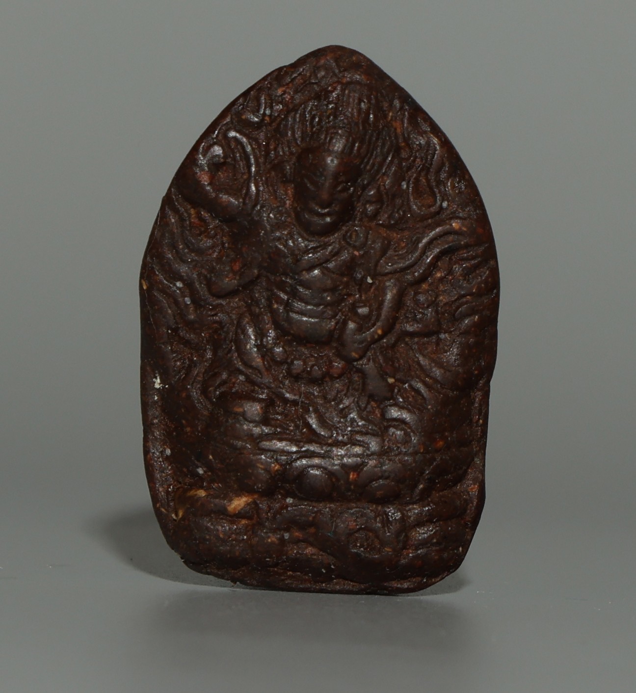 Tibet 1800s Antique Medicine Clay Tsa Tsa Buddha Statue Dharma Protector Amulet