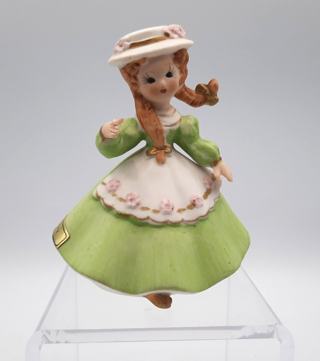 Southern Belle Green Gown & Braids Vintage 4 Inch Figurine Gold Label Germany