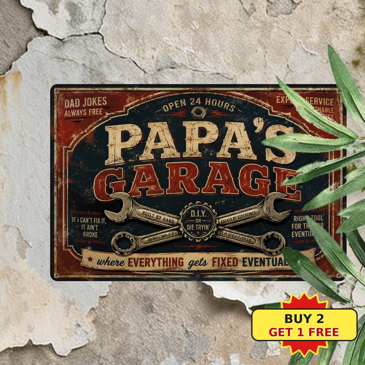 Papa's Garage Funny Rules Father Day Custom Workshop Slogan Metal Sign 8x12