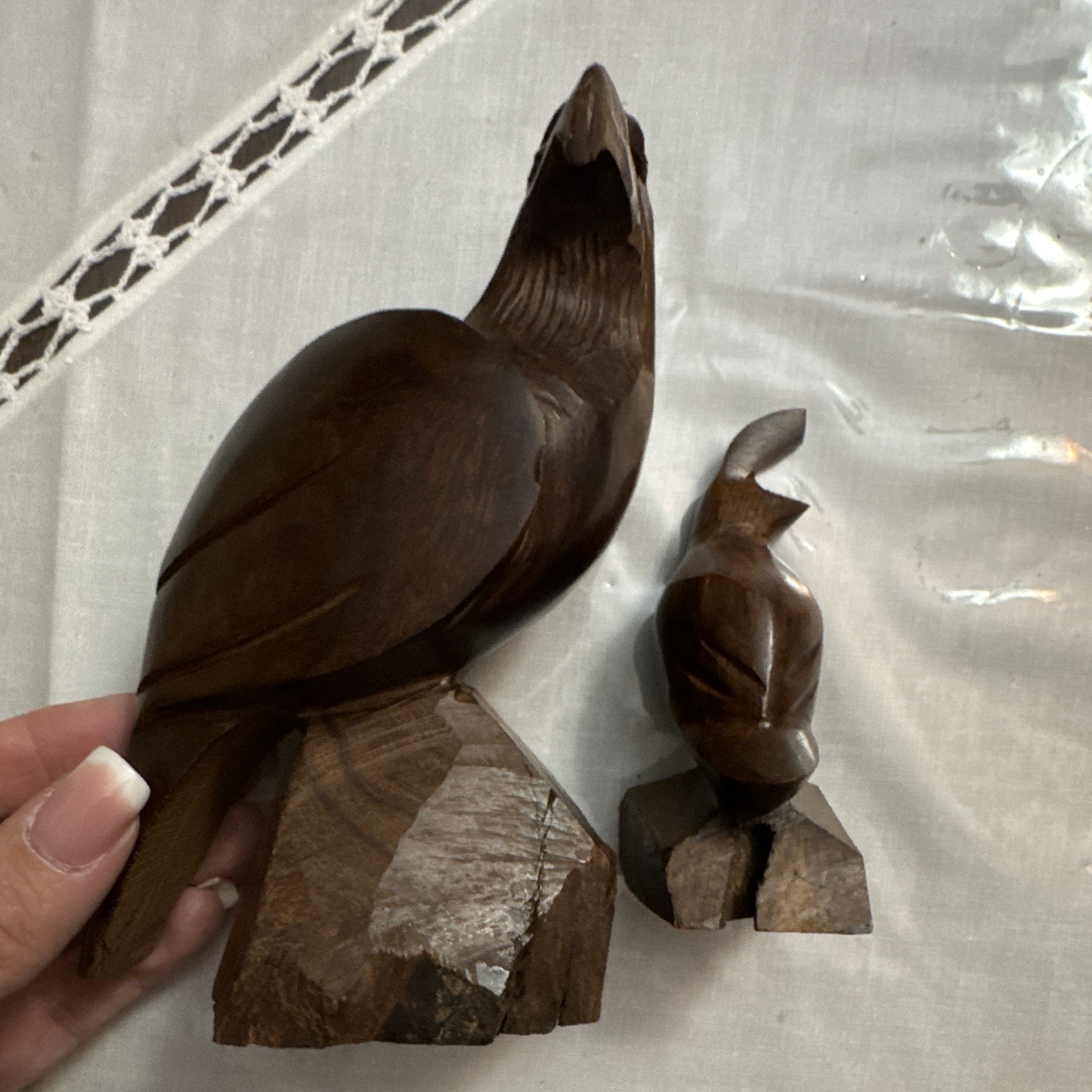 Vtg Mid Century Ironwood Carving Set Eagle Hawk & Quail Bird Figurines