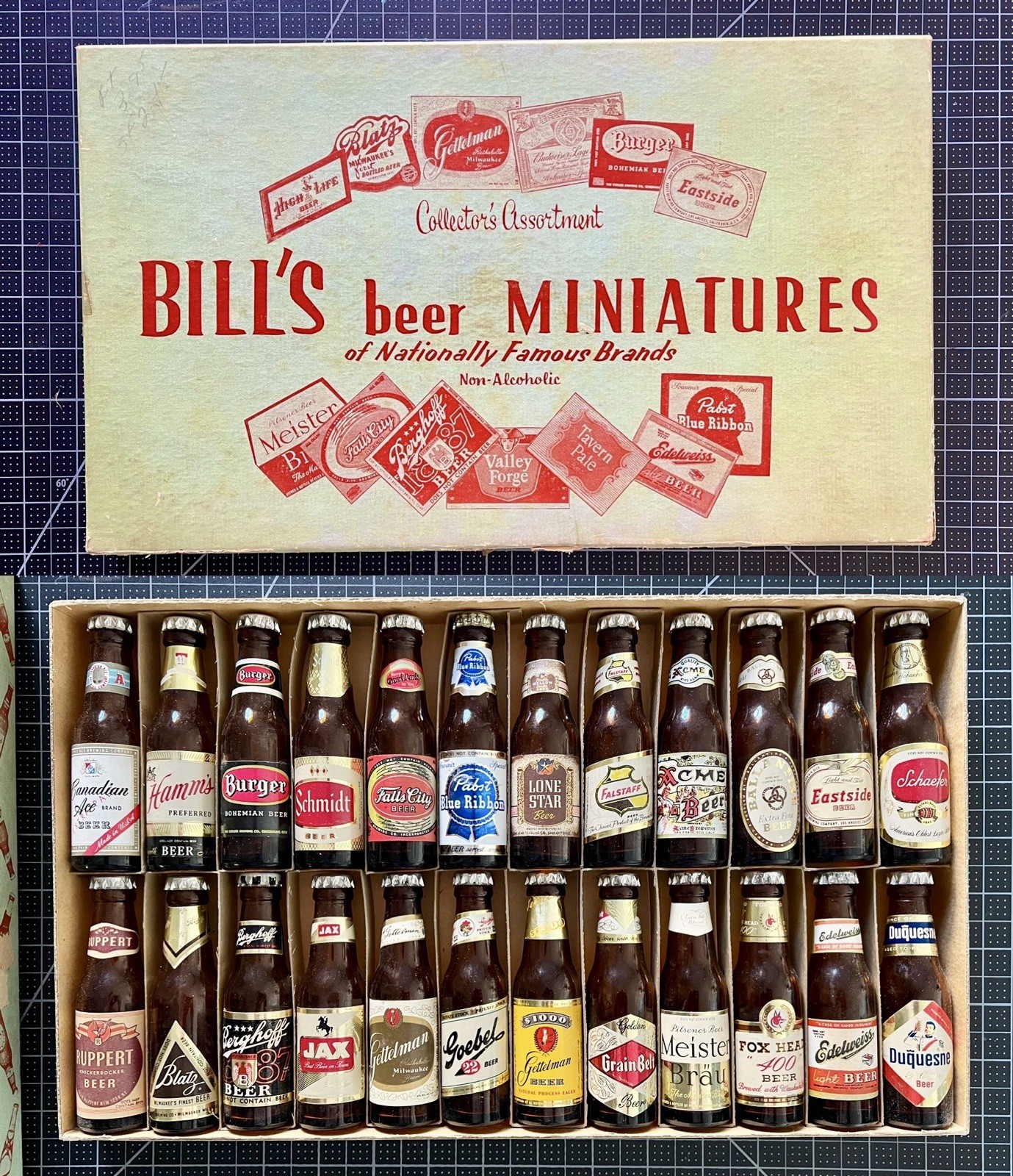 BILL'S BEER MINIATURES COMPLETE SET of 24, Vintage Bar Collectibles For Display