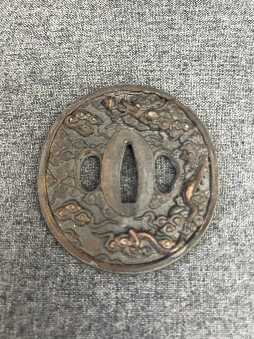 Japanese Tsuba Unsigned Copper Sword Guard Cloud Motif Japanese Tsuba Unsigned Copper Sword Guard Cloud Motif