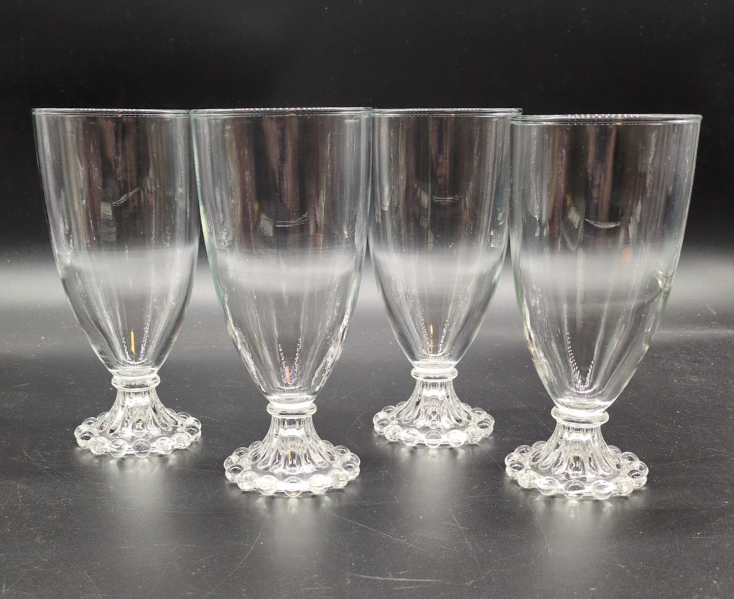 4 Pristine Vintage Anchor Hocking Berwick Boopie Clear Iced Tea Goblets 7”
