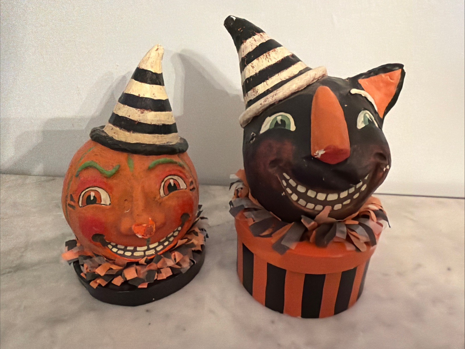 Alycia Matthews ESC Primitive Folk Art Hand Painted Halloween Black Cat Pumpkin