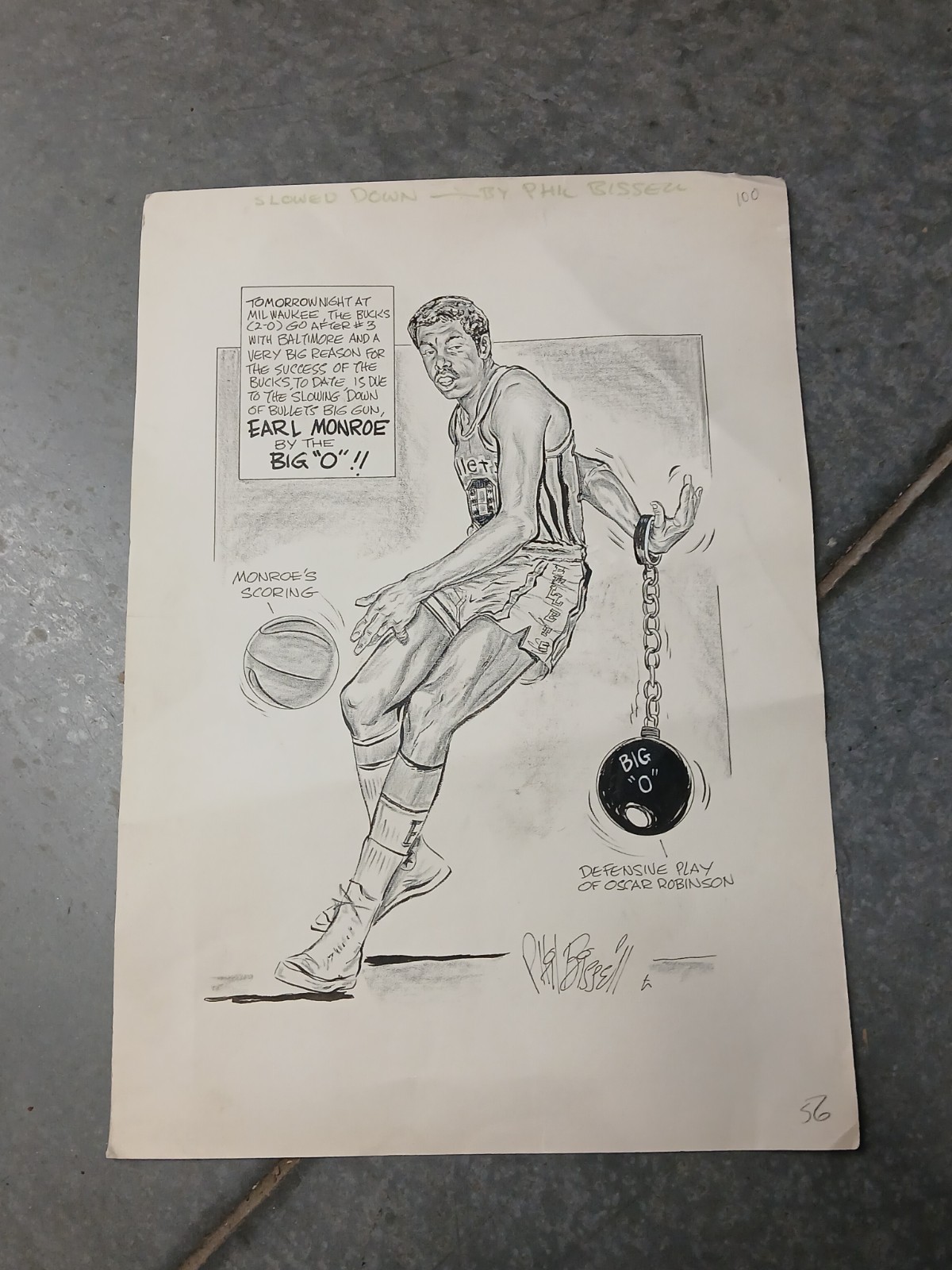 1971 Phil Bissell Oscar Robertson Earl Monroe Bucks Baltimore Bullets Art Rare
