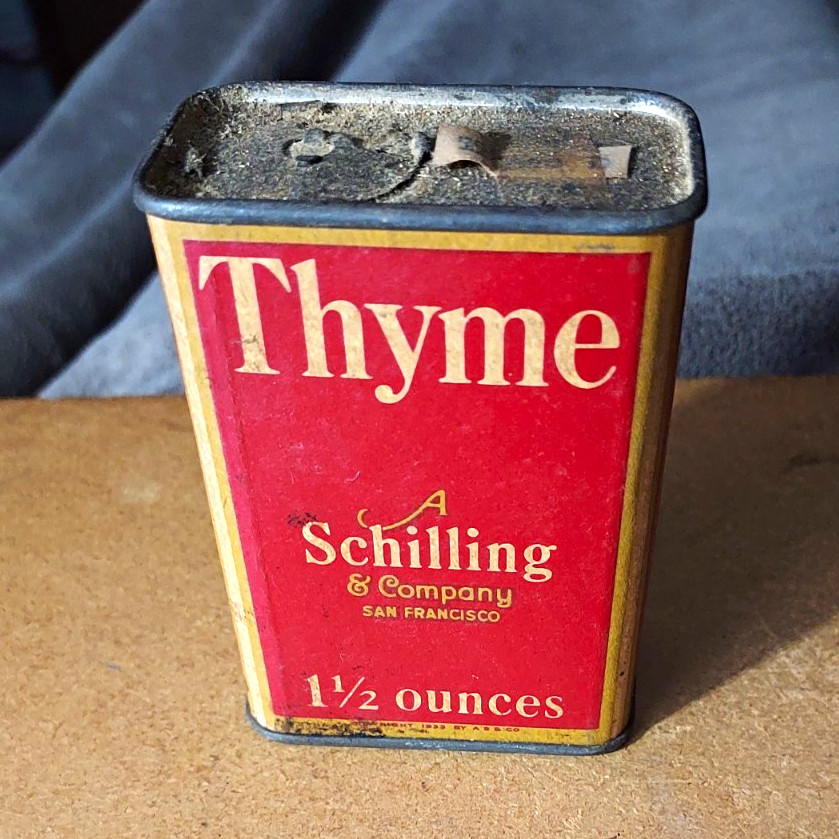 Schilling & Company Thyme Advertising Tin 1 1/2 oz Vintage Red Gold