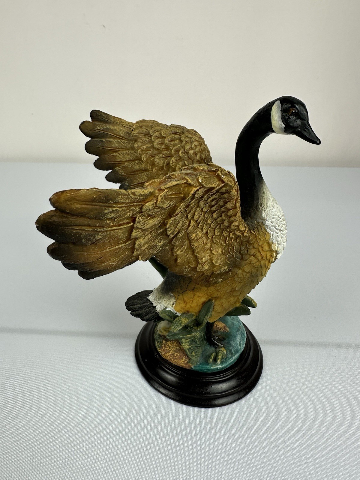 Vintage Canadian Goose Figurine on Wooden Stand 6 inch
