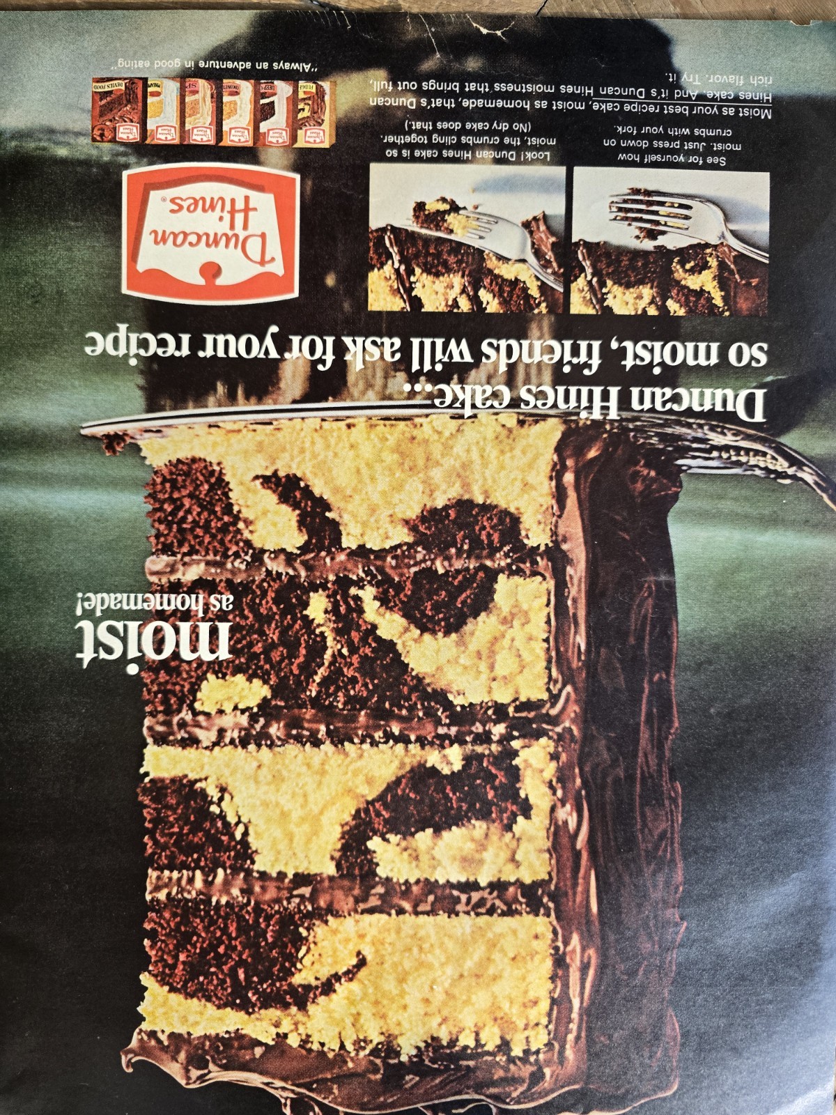 1966 Duncan Hines Cake Mix yellow chocolate Moist as homemade vintage ad