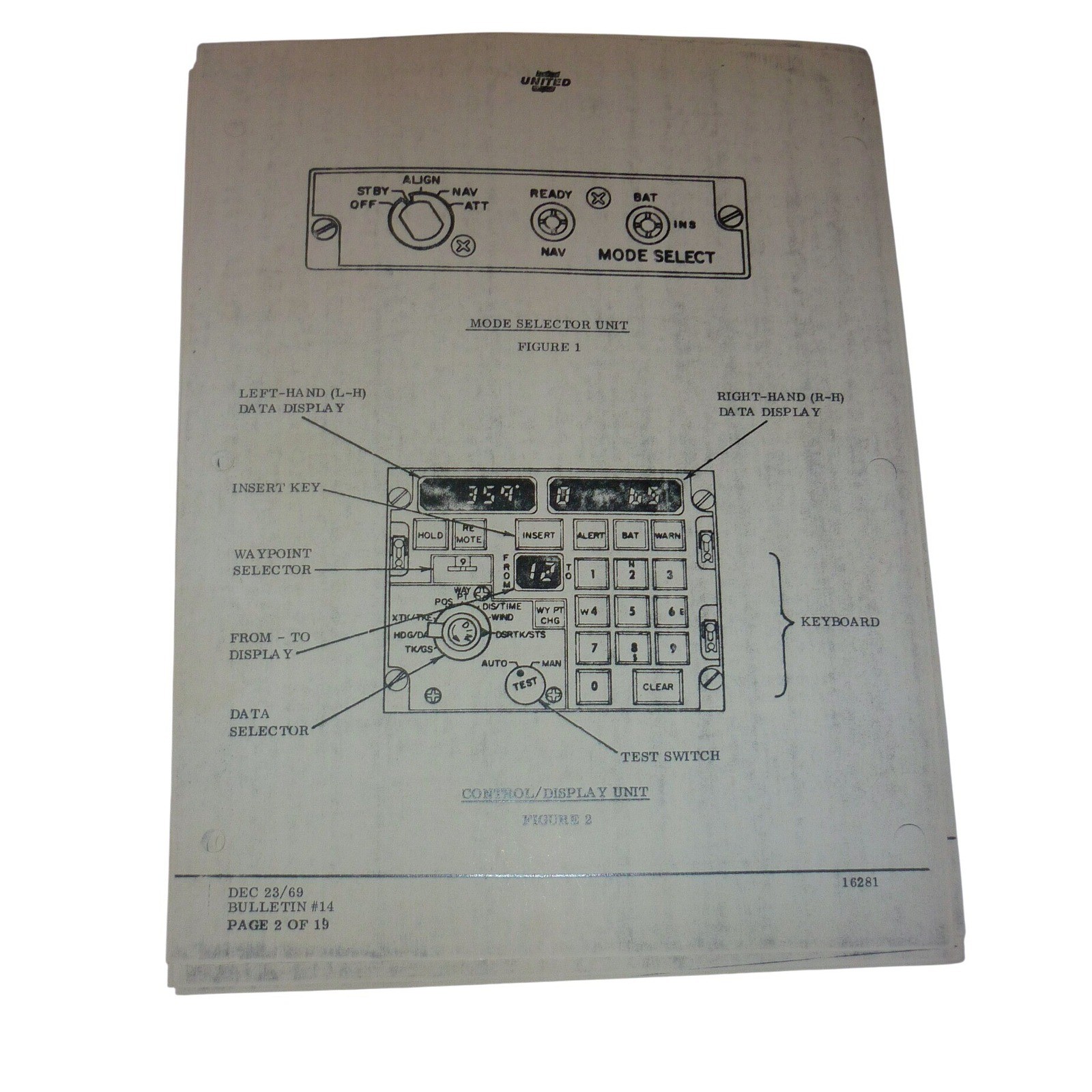 Vintage 1969 United Air Lines DC-8 INS Inertial Navigation Manual Bulletin 14