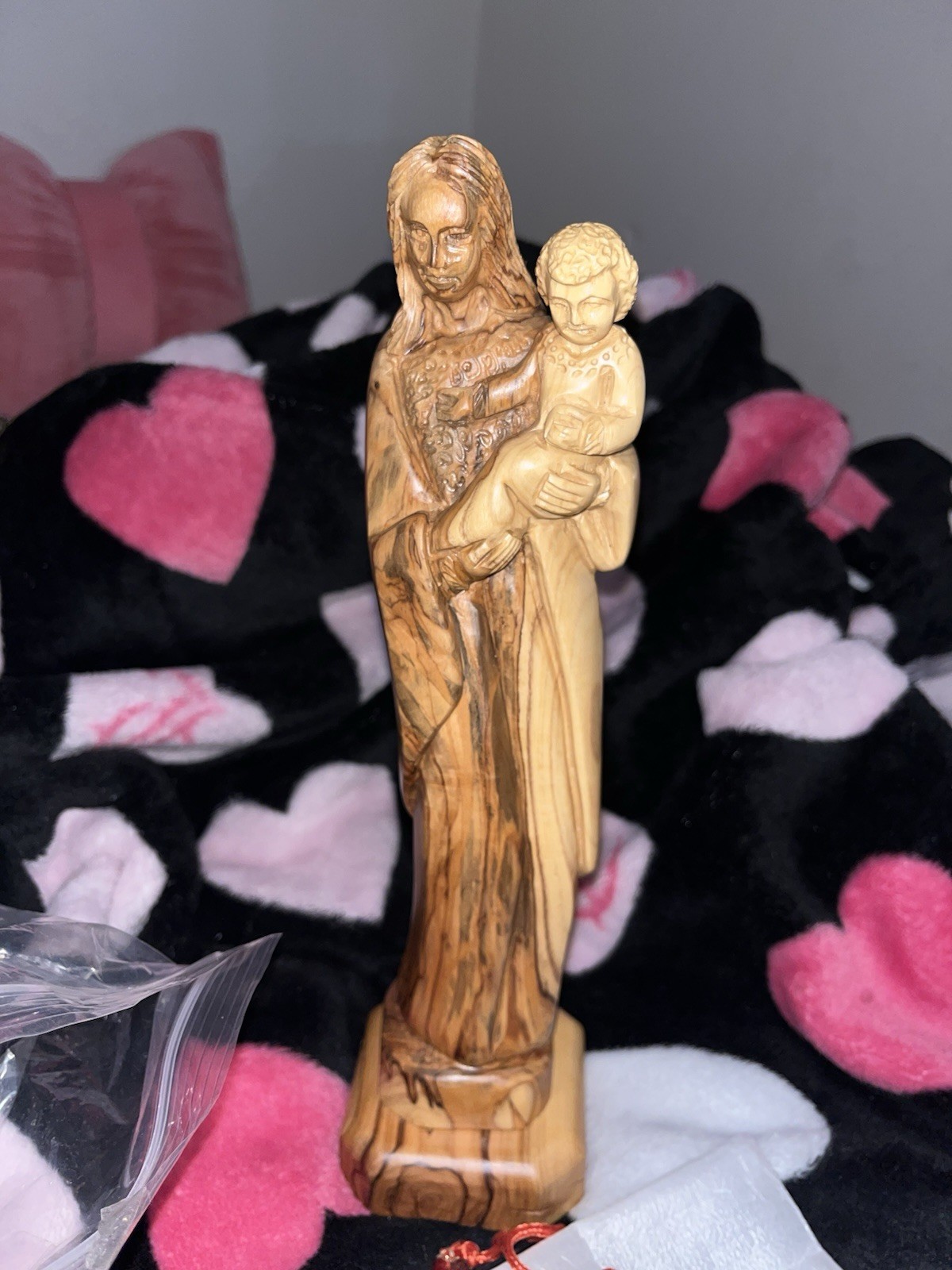 Vintage Wooden Statue Of Jesus With Baby Bethlehem Made In Holy Land, 11 in
