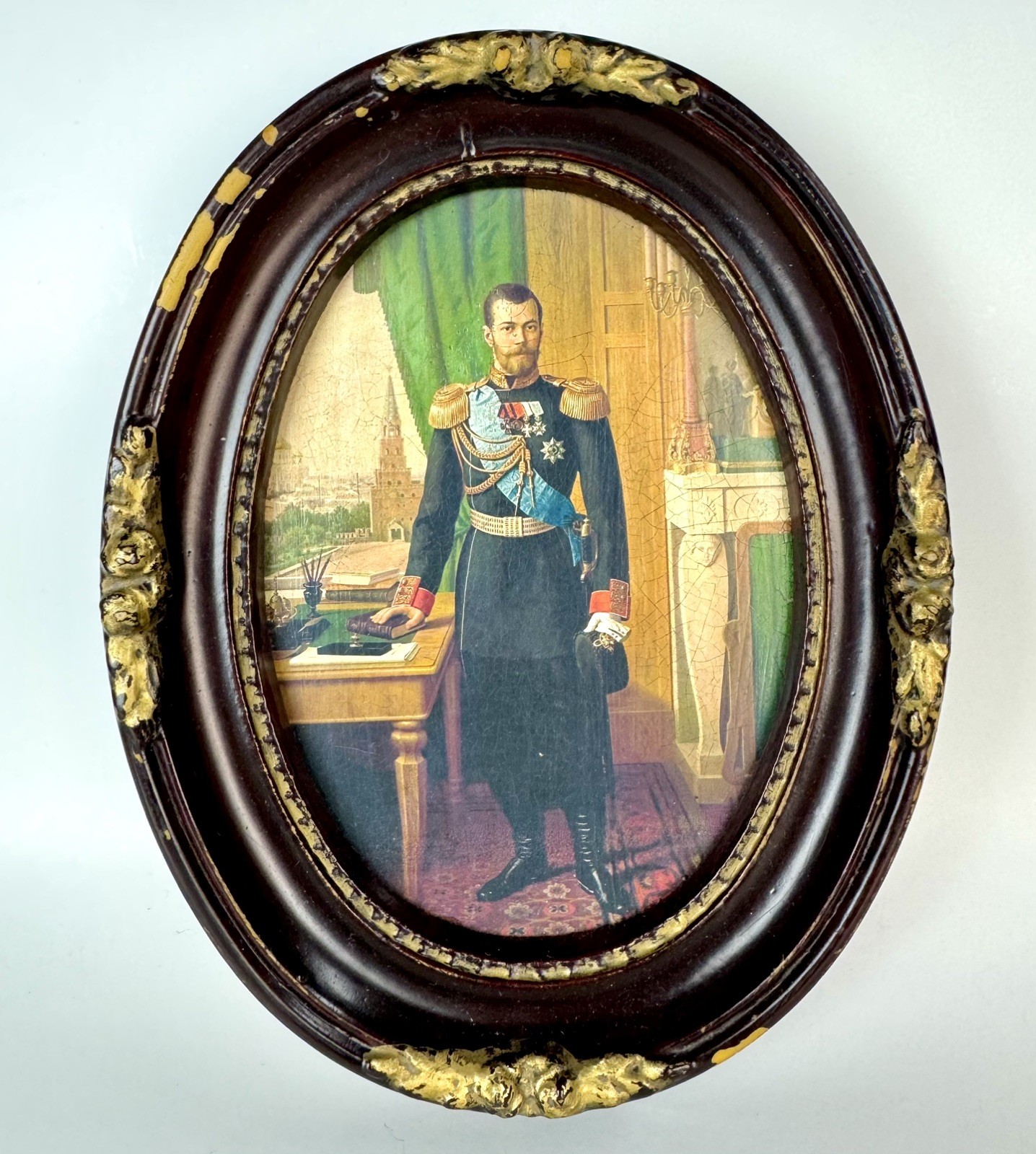Antique Russian icon. Framed Portrait of Emperor of Russia Tsar Nicholas II 1896