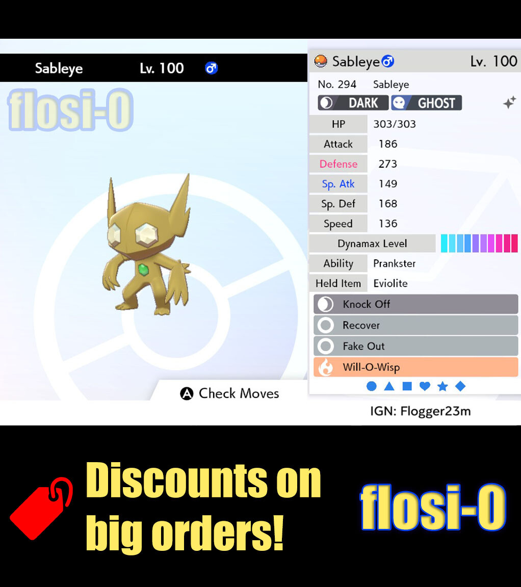 6IV Ultra Shiny Sableye Pokemon Sword and Shield (Square Shiny)