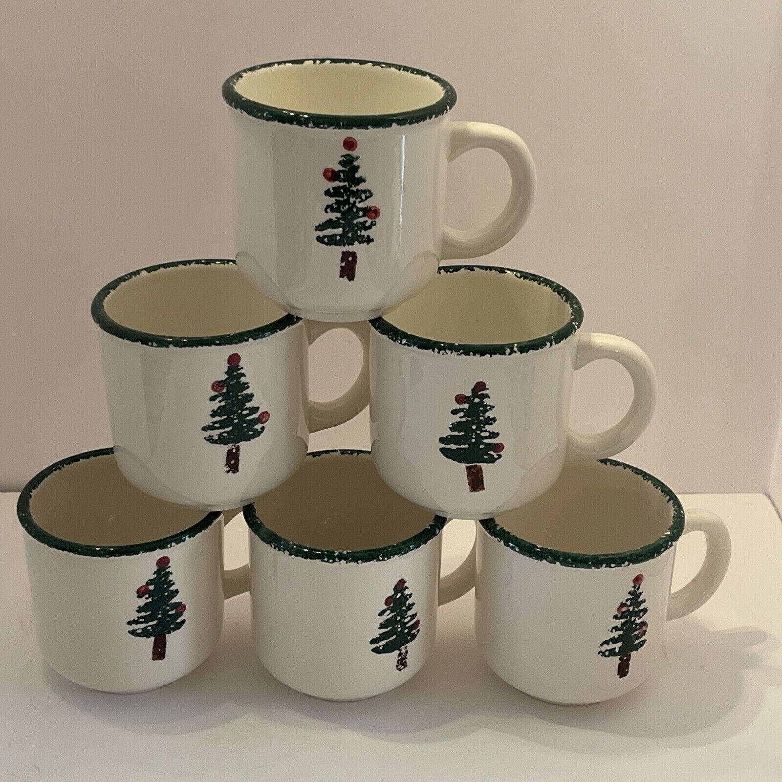 Furio Christmas Tree Sponged Coffee Cup Mug Made in Italy Set Of 6