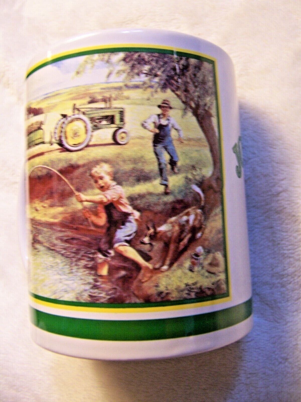 John Deere Coffee Mug Coffee Cup w/Walter Hinton Painting of Boy Fishing