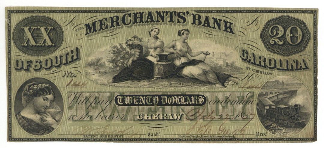 Merchants\' Bank of South Carolina $20 - Obsolete Notes - Paper Money - US - Obso