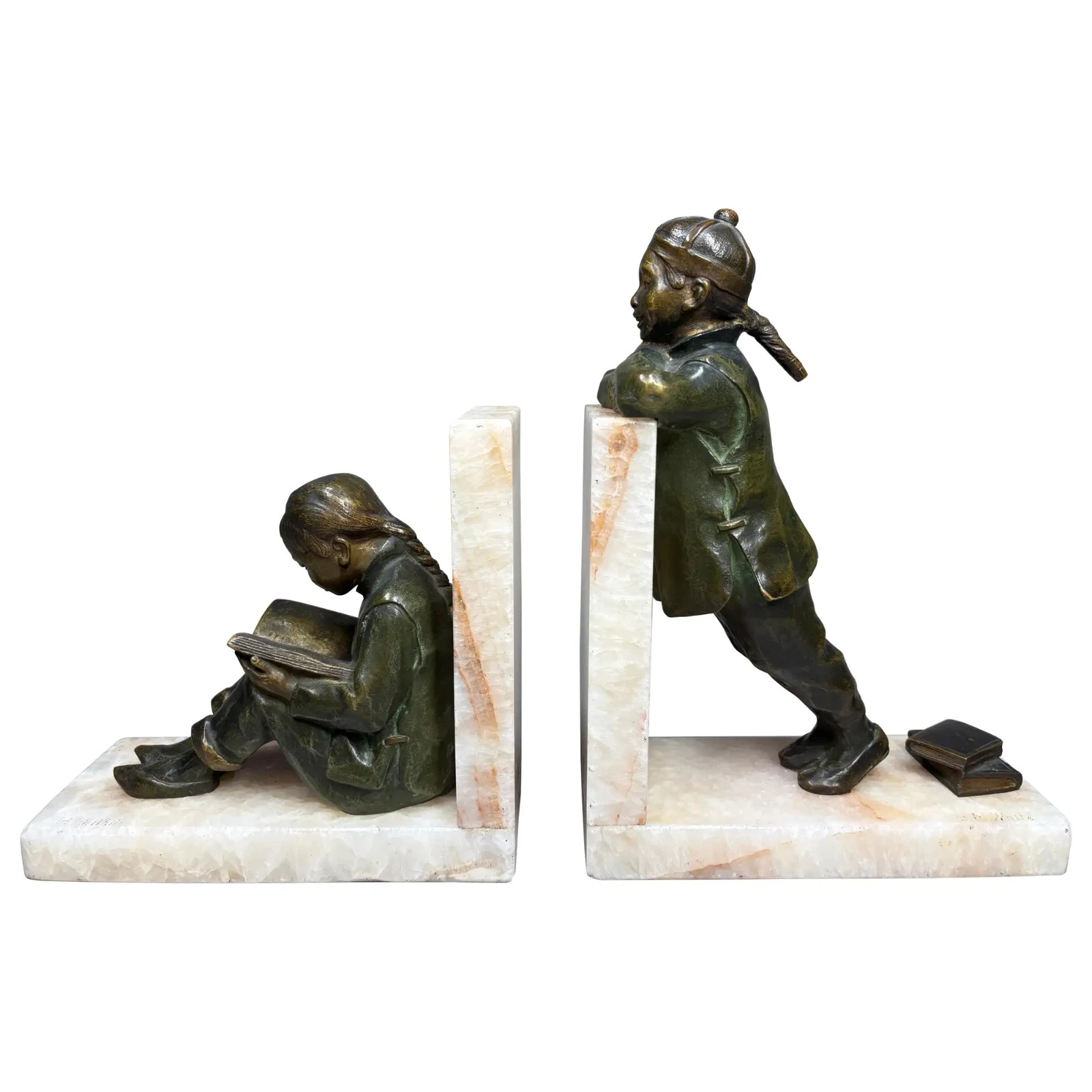 Art Deco Bookends by Hester Mabel White, Bronze & Onyx, Circa 1930
