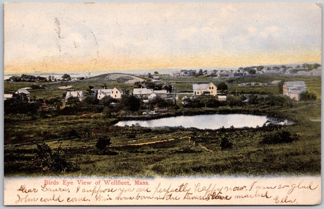 Antique 1907 Postcard Birds Eye View of Wellfleet, Massachusetts