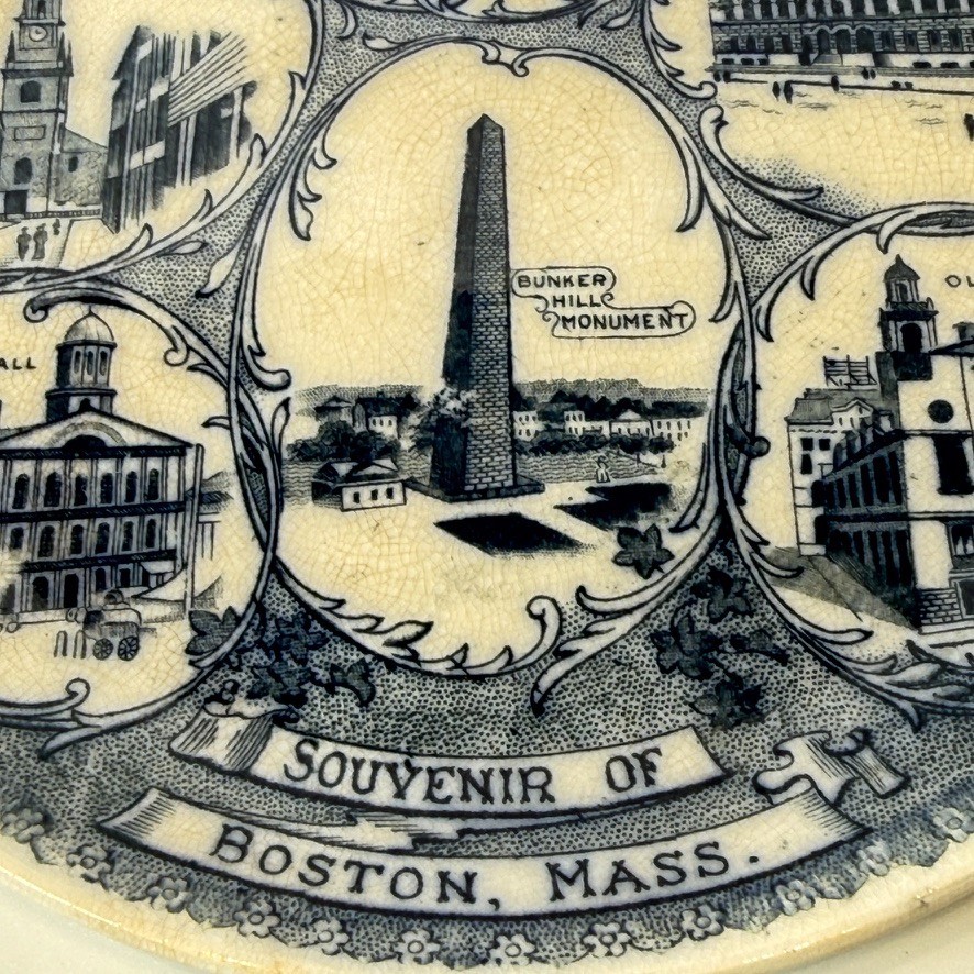 FENTON - BOSTON - MA Massachusetts Antique Trinket Souvenir Blue Transferware