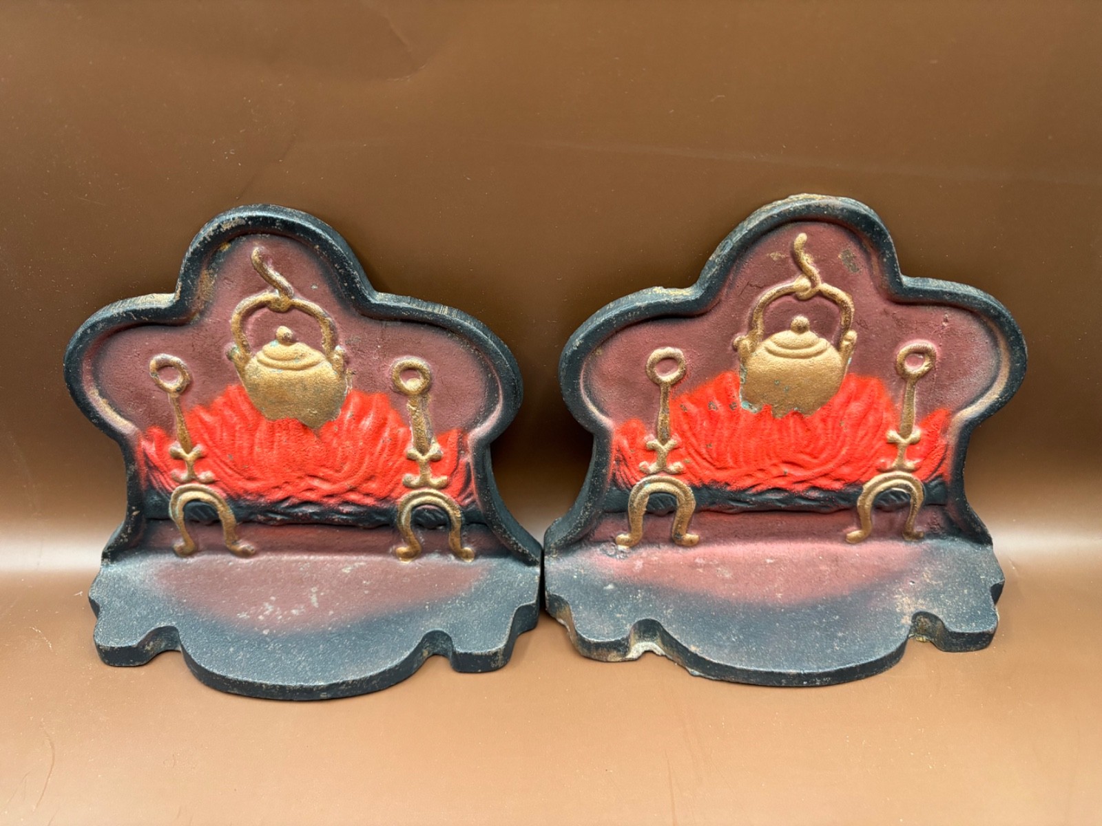 Antique Fireplace Kitchen Fireside Hearth Cast Iron Bookends  / Doorstops