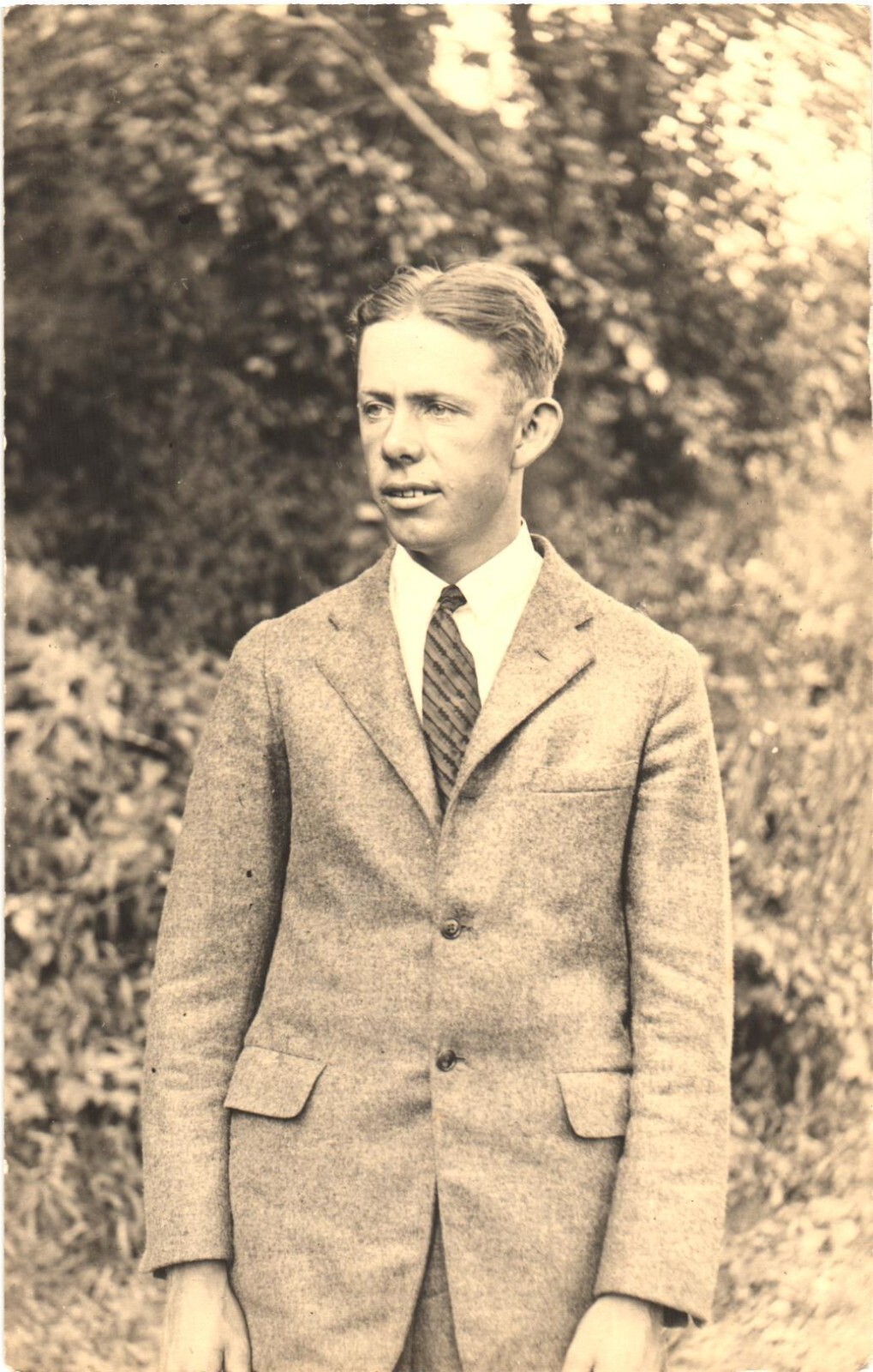 Young Man in Suit & Tie Portrait RPPC Real Photo Postcard c1910s Unused