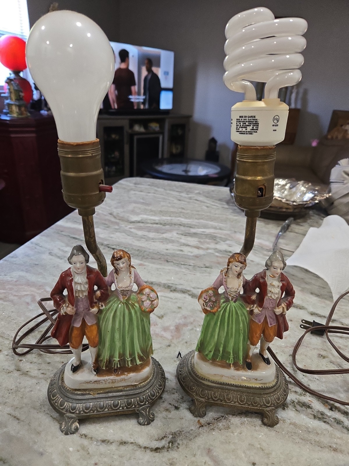 Vintage Occupied Japan Ceramic Couples Lamps with Metal Base