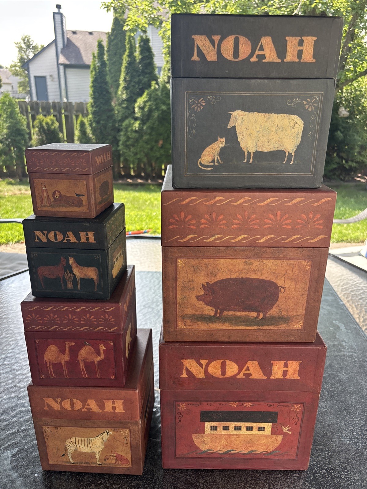 Bob’s Boxes Primitive Noah's Peaceable Kingdom Nesting Box Set of 7