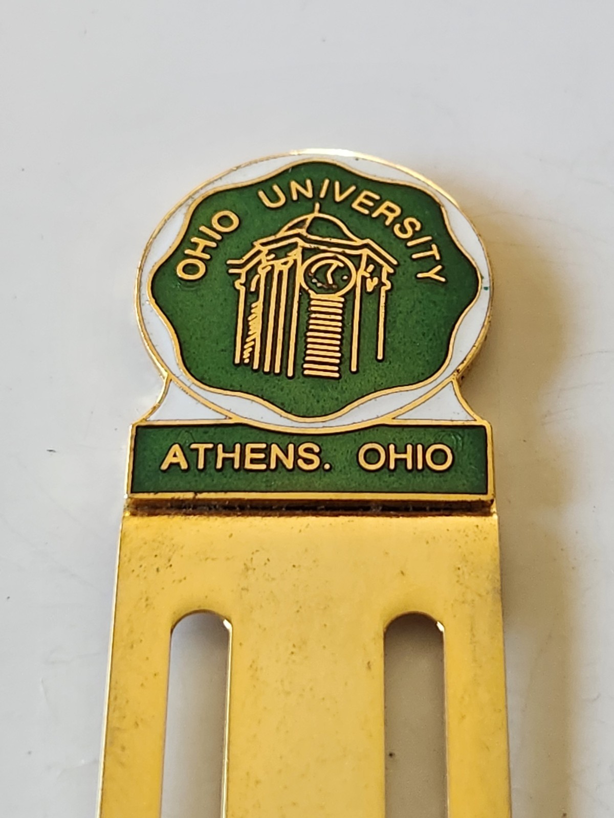 Vintage Athens OHIO UNIVERSITY Brass & Enamel Page BOOKMARK