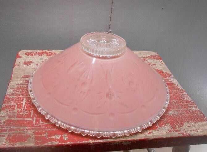 Antique (2) Overhead Ceiling Light Fixture Lamp Shade Art Deco Pink Satin PINK