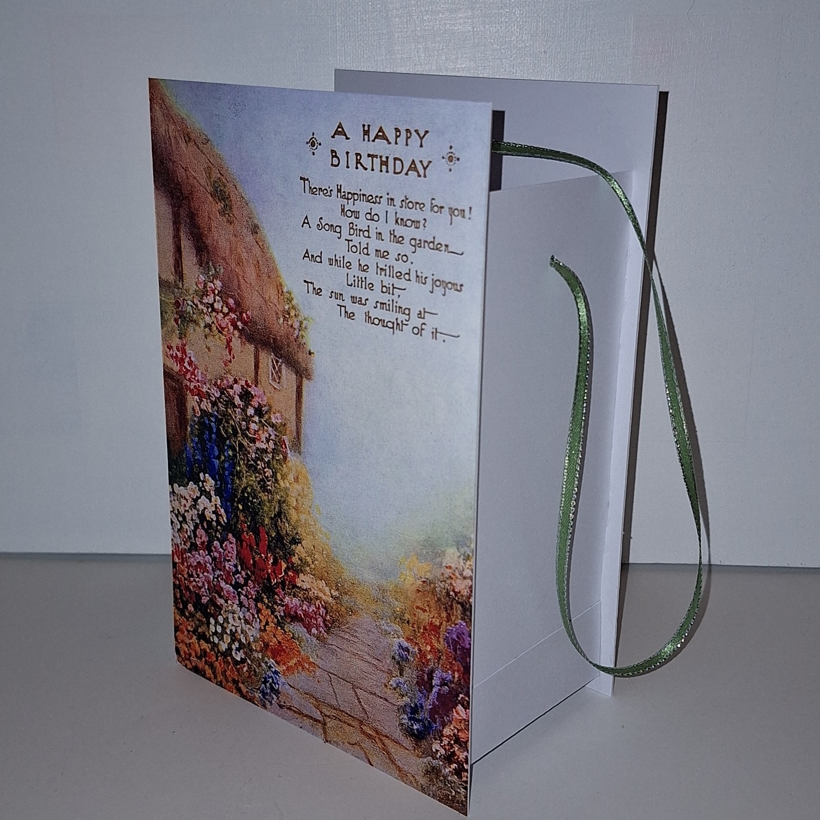 Vintage-look Birthday 2-Sided Card Bucket Floral Cottage Verse Poem Brand NEW