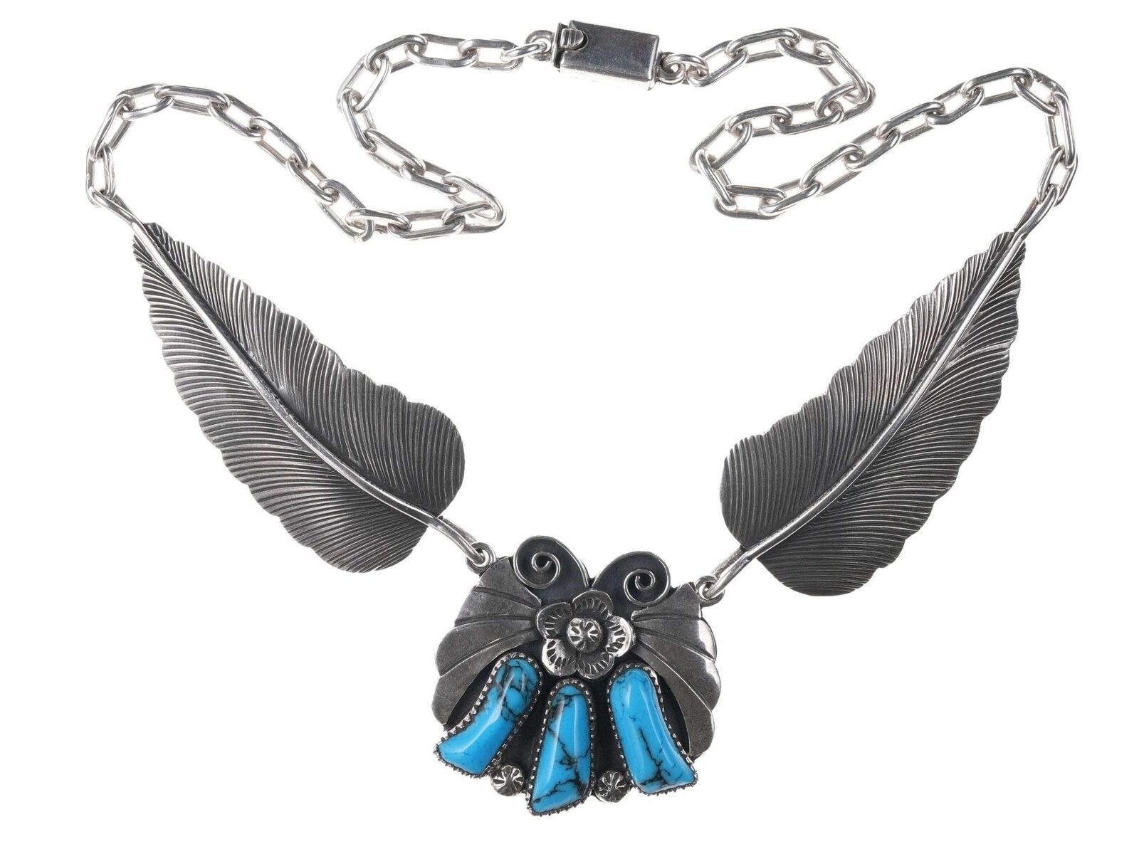 Large Southwestern Sterling/howlite Feather pendant necklace.