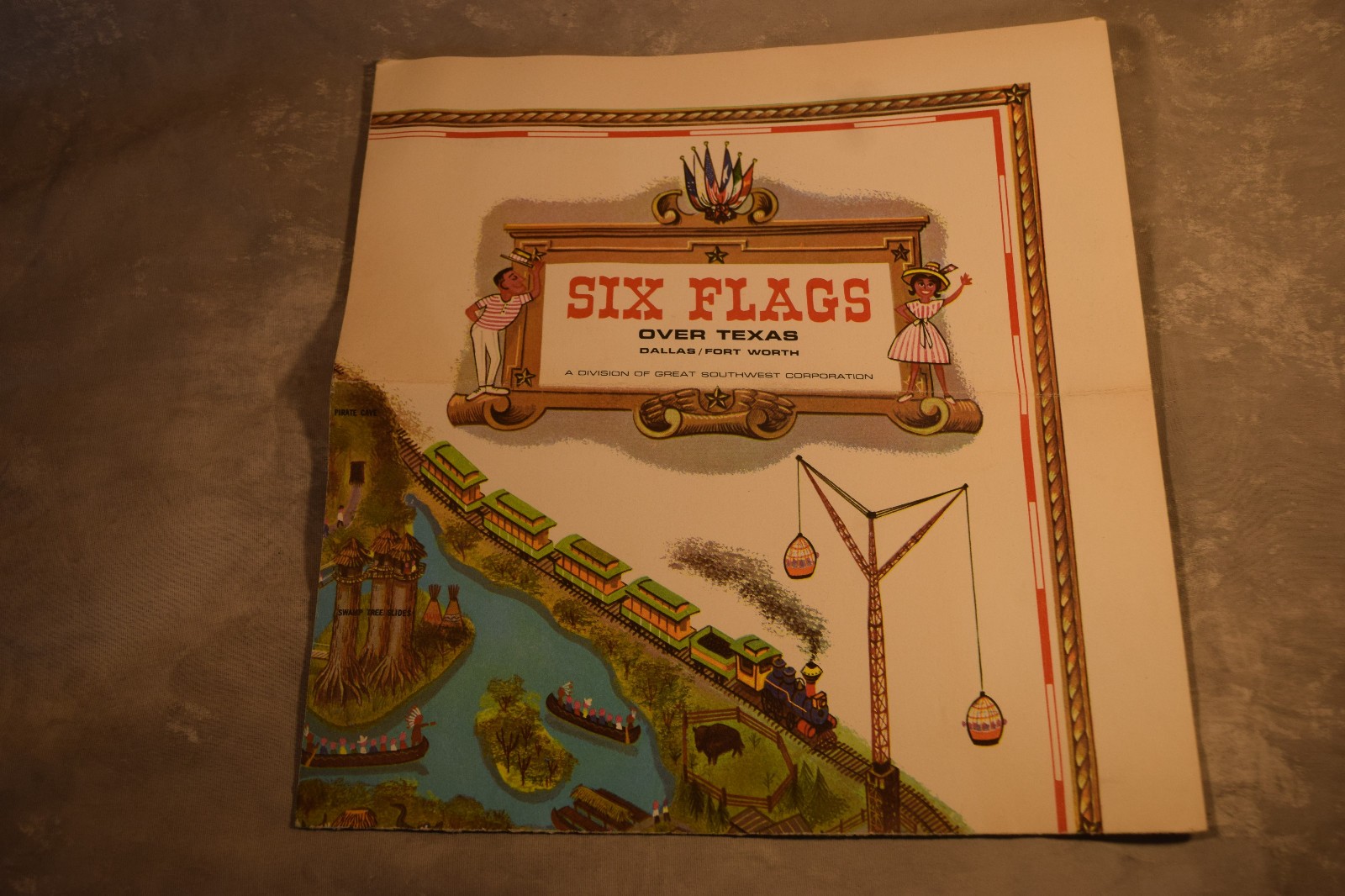 Vintage 1964 Six Flags of Texas Dallas/ Fort Worth Map of Park 