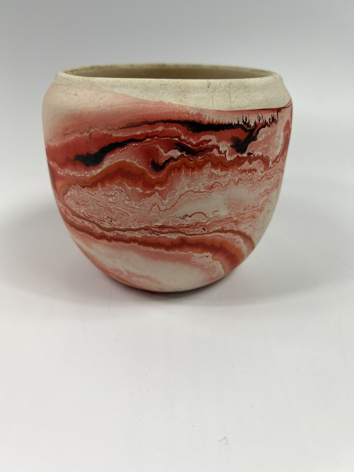 Nemadji Pottery Vase Indian Pottery 4”  Bowl Red Orange Black