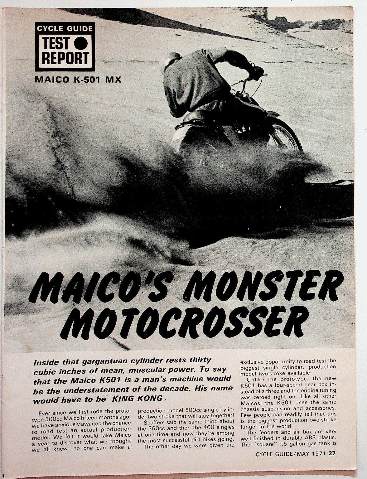 Maico K-501 MX Vintage Magazine Article Cycle Guide Test Report 1971 Maico K-501 MX Vintage Magazine Article Cycle Guide Test Report 1971