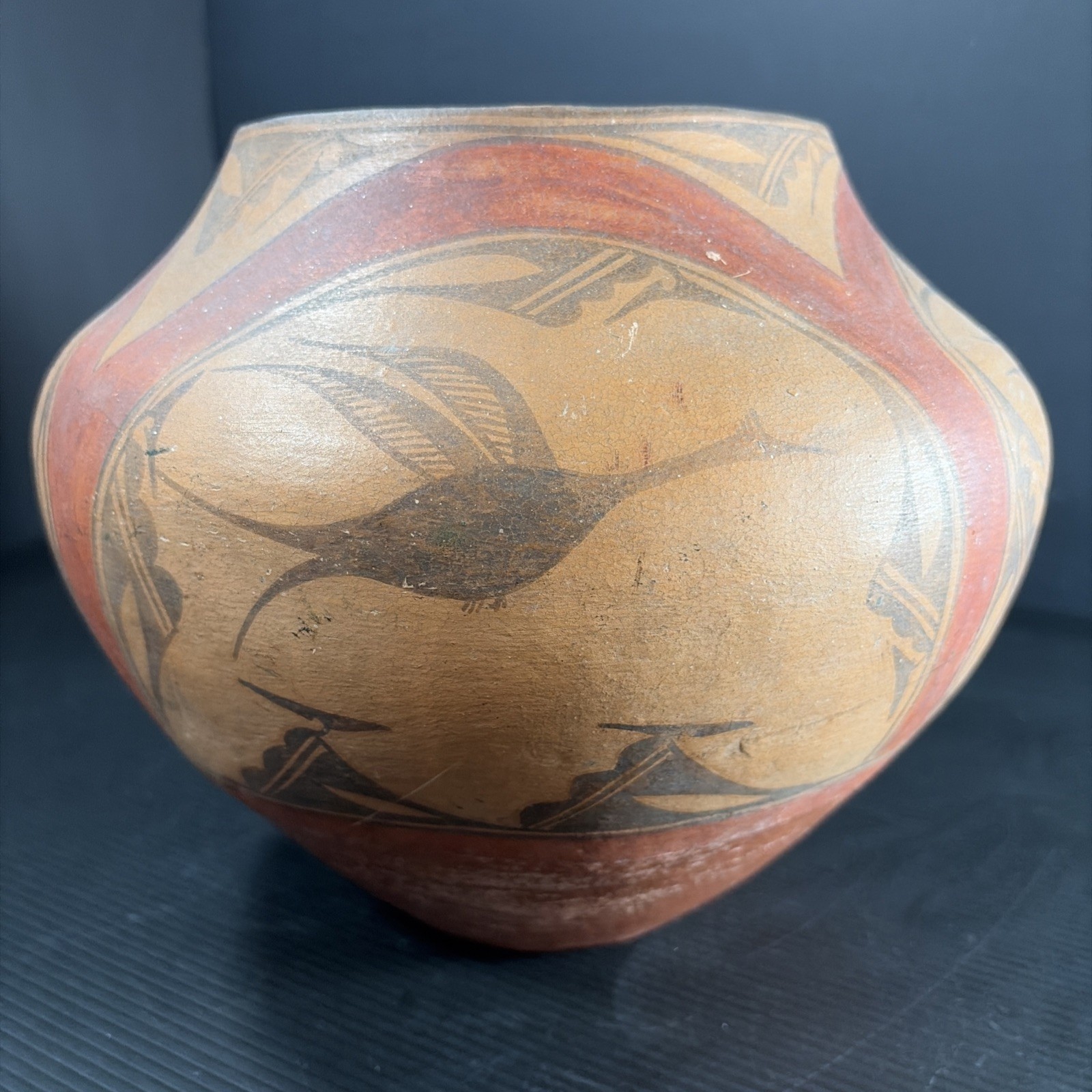 Zia Pueblo Pottery Jar Birds  \'Polychrome\' 10x8.5\