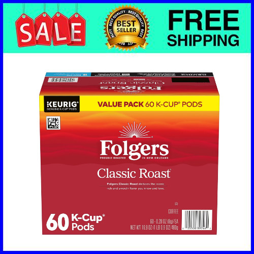Folgers Classic Roast Medium Roast K-Cup Coffee Pods 60 Ct Ships from USA