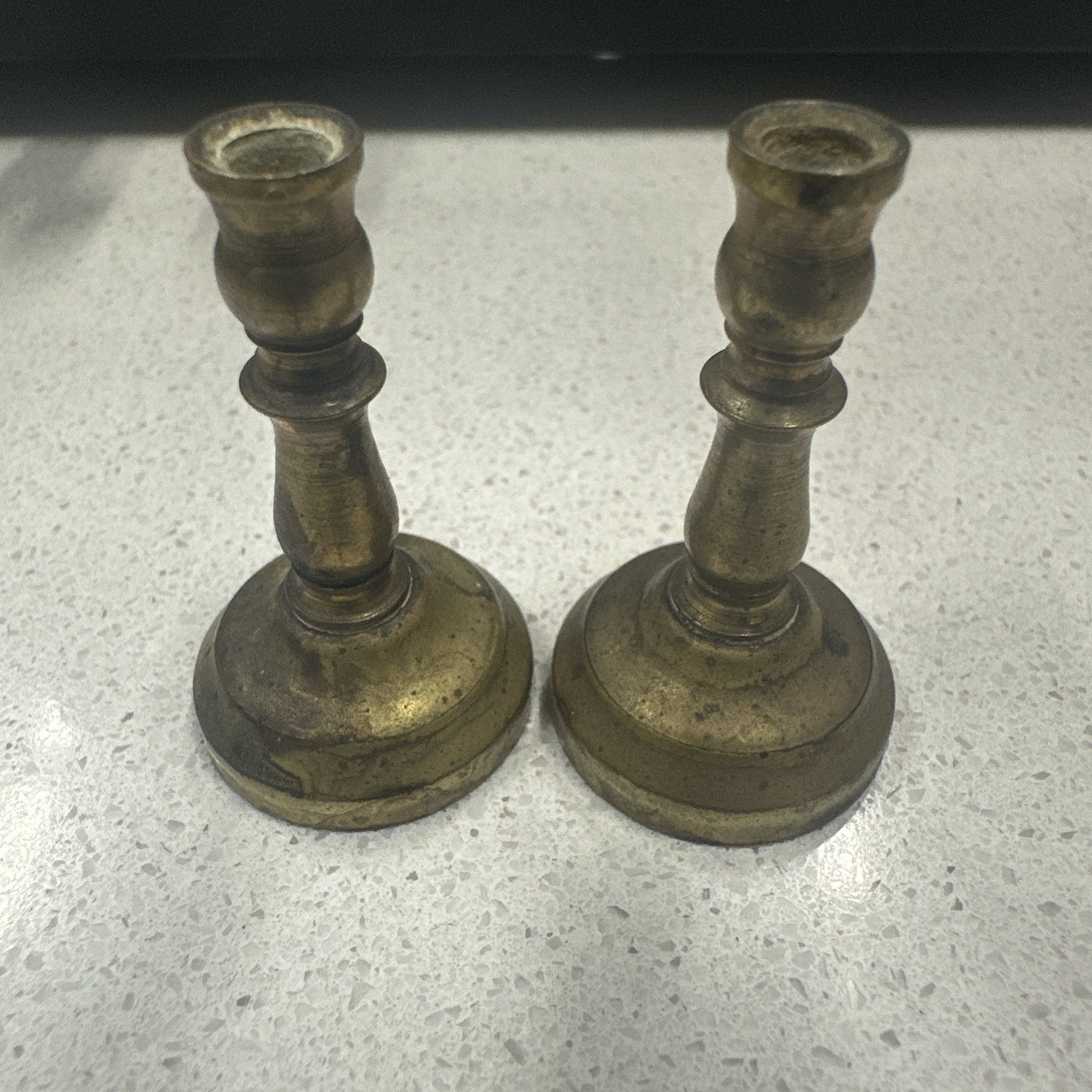 Pair Vintage Brass Mini Miniature Candlesticks Doll House 1.5