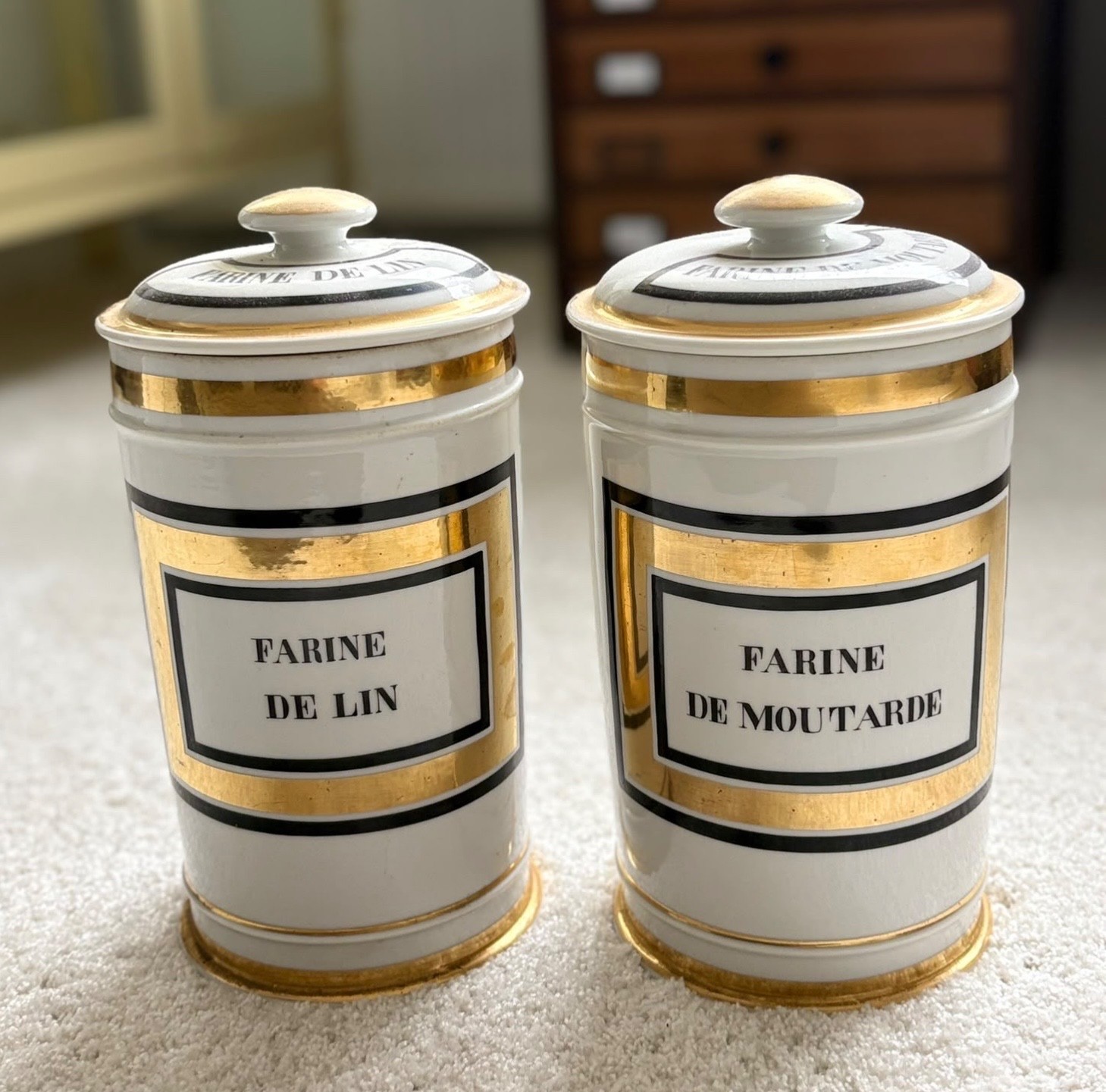 Set 2 rare Vintage antique porcelain Glass Apothecary Chemist bottles victorian