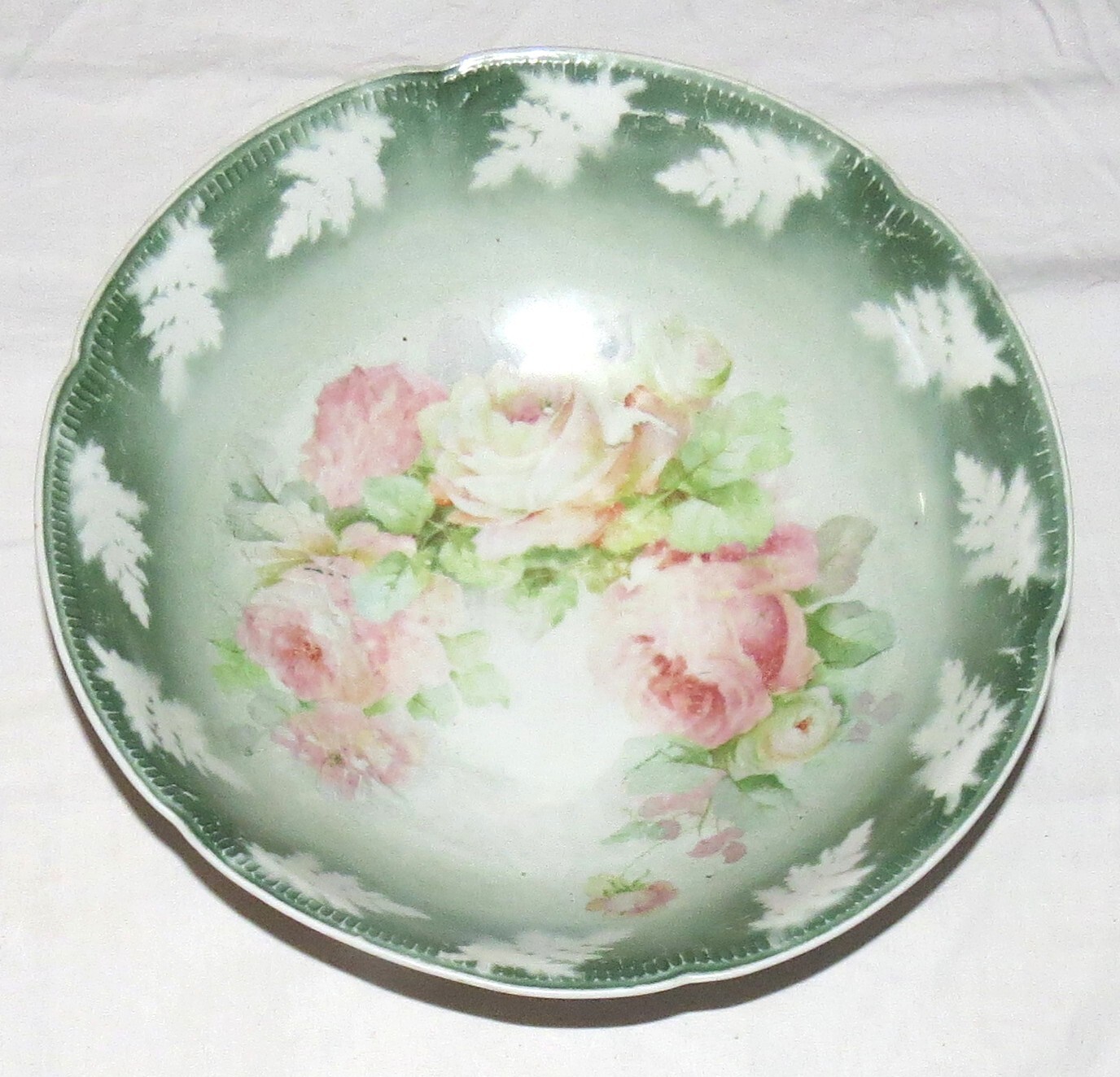 Germany 86 (in circle) Vintage Pink Roses 9.3/4 inch Serving Bowl