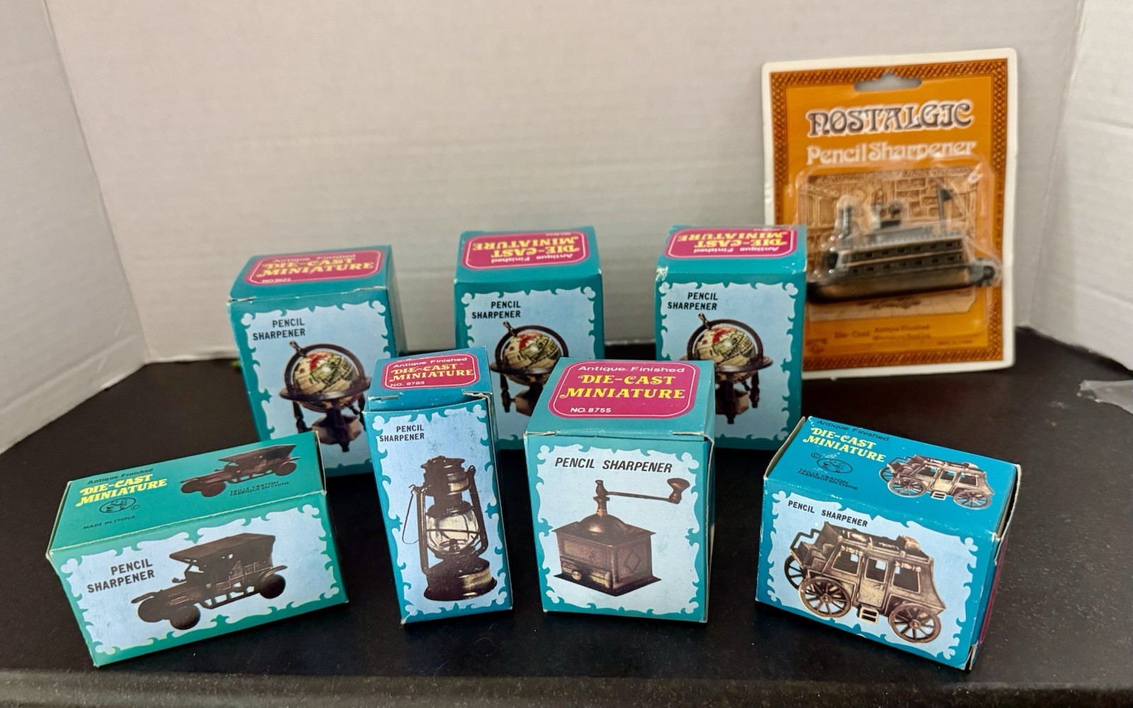HUGE NOS  (8) Vintage Pencil Sharpener Miniature Die Cast Metal - Cool