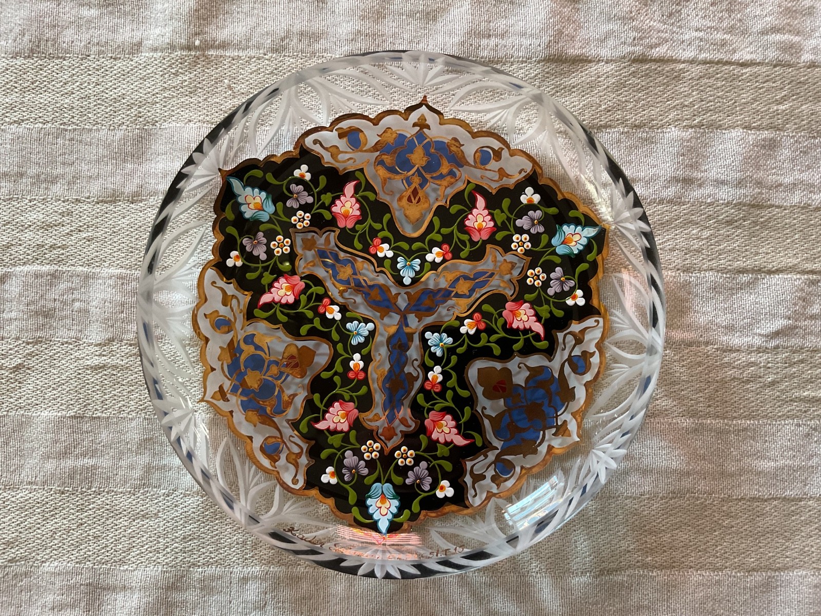 Vintage Pasabahce Boutique 24k Gold Crystal Optical Plate Velvet Gift Box 1991