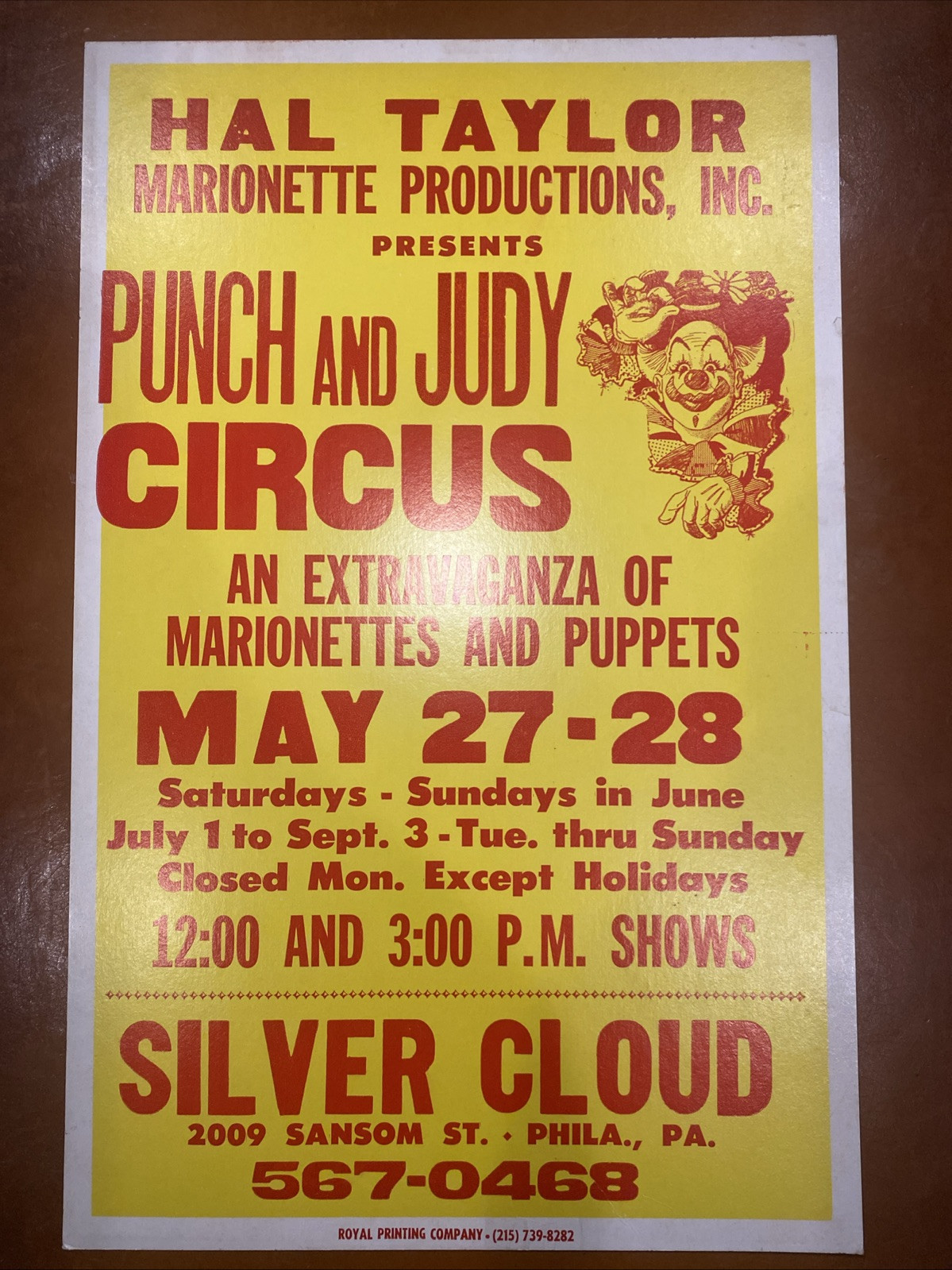 Vintage Hal Taylor Punch & Judy Circus Poster 14x 22 Philadelphia