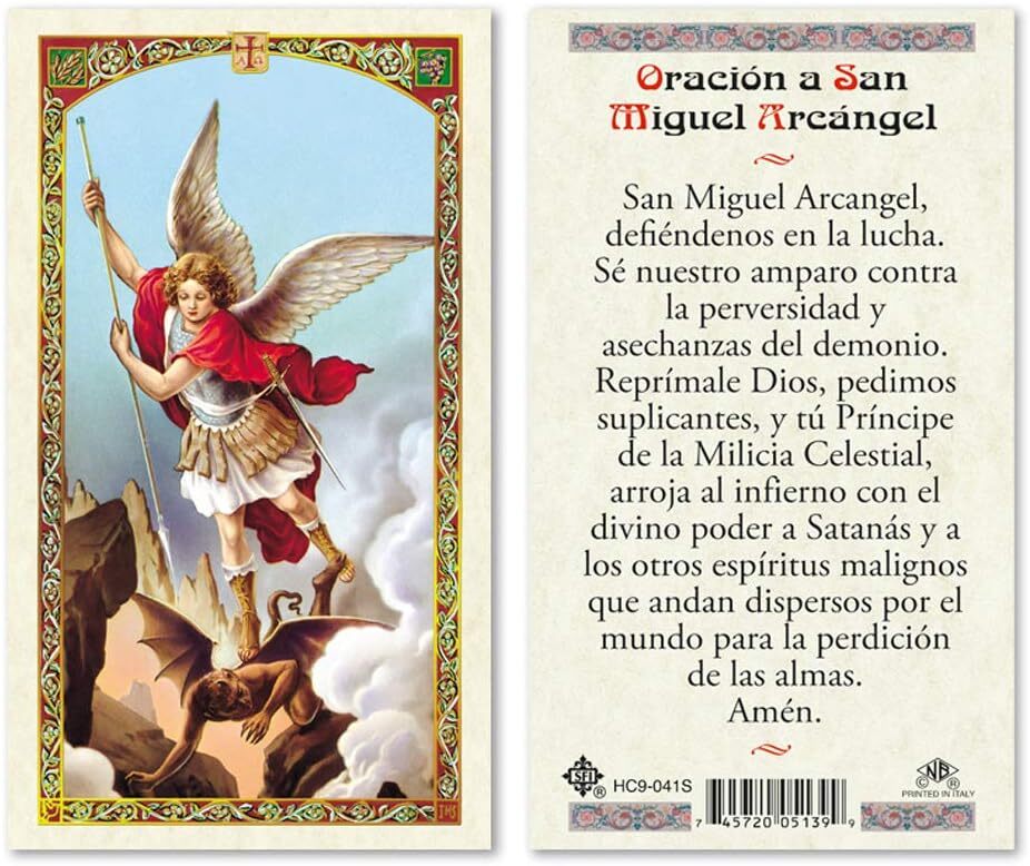 Oracion a San Miguel Arcangel Laminated Prayer Cards - Pack of 25- in Spanish