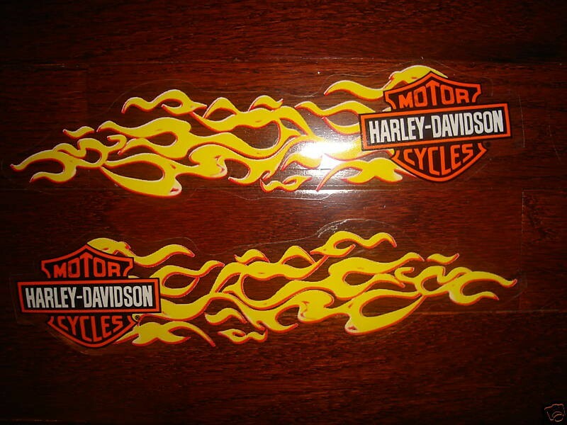 HARLEY DAVIDSON PAIR SMALL YELLOW FLAMES TANK/HELMET  DECALS (OUTSIDE) NEW