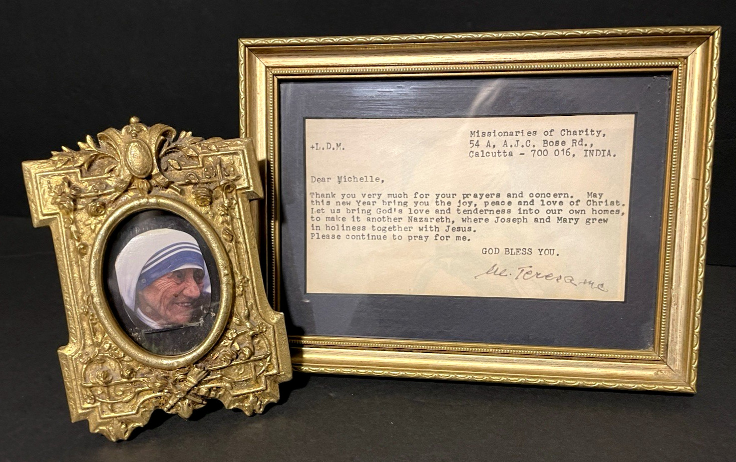 Auth. Signed SAINT MOTHER TERESA Personal Note Acid Free Framed w/Envelope RARE Auth. Signed SAINT MOTHER TERESA Personal Note Acid Free Framed w/Envelope RARE